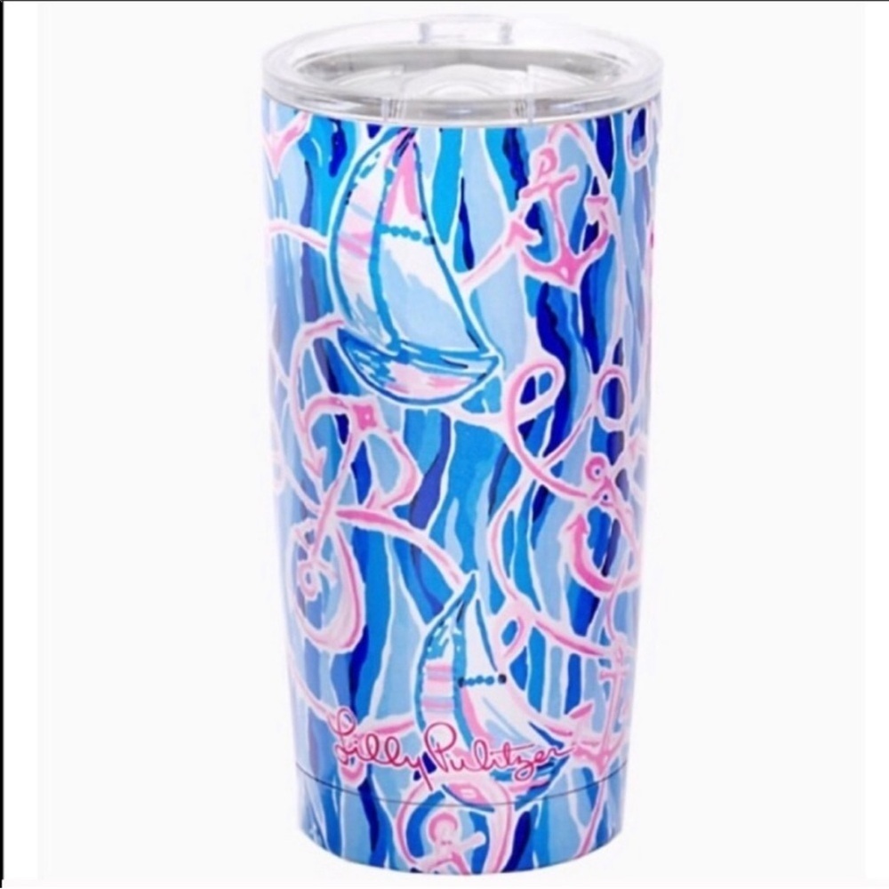Lilly Pulitzer 20oz travel tumbler in skim blue reel Nauti NWT in box